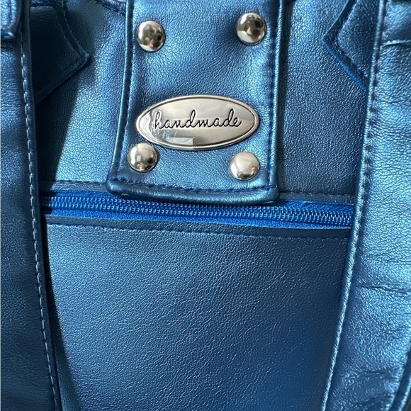 Handmade Floral Blue and Purple Women's Bag - Picture 5 of 8